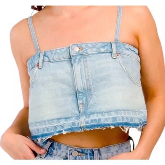 Zara Denim‎ Reconstructed Cropped Tank Top Size Medium - Picture 1 of 7